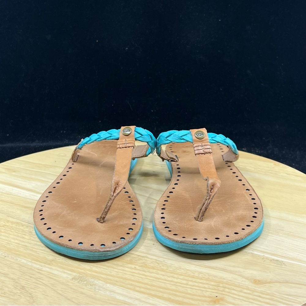 UGG Navie Sandals Women’s 8/39 Blue Braided Leather Thong Flip Flop 1004109 - Picture 2 of 9